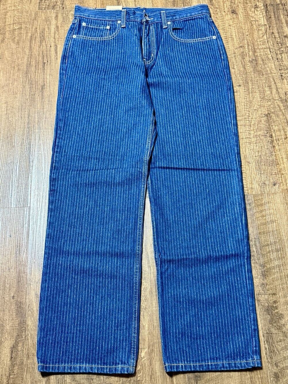 Levis NWT Low Pro Relaxed Pinstripe Jeans Womens 30x30 Dark Wash Straight Denim